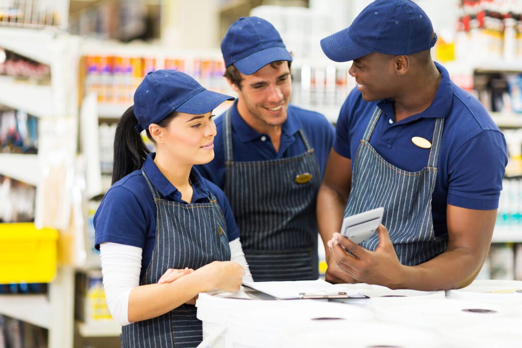 group of hardware store workers