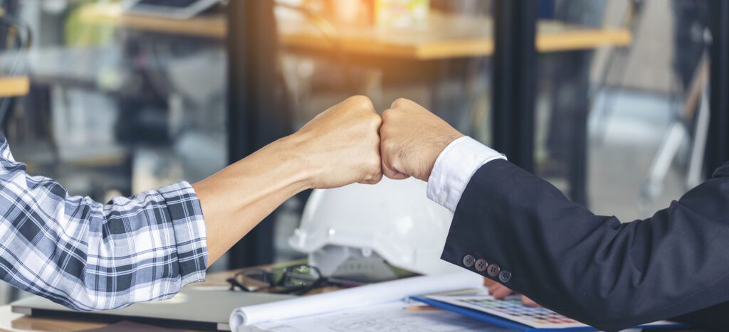 Banner template Partner Business Trust Teamwork Partnership. Industry contractor fist bump dealing mission business. Mission team meeting group of People Fist bump Hands together. Business Concept