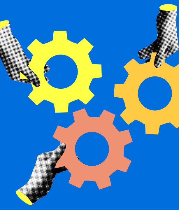 graphic for 10.29 EOP event featuring gears on a blue background